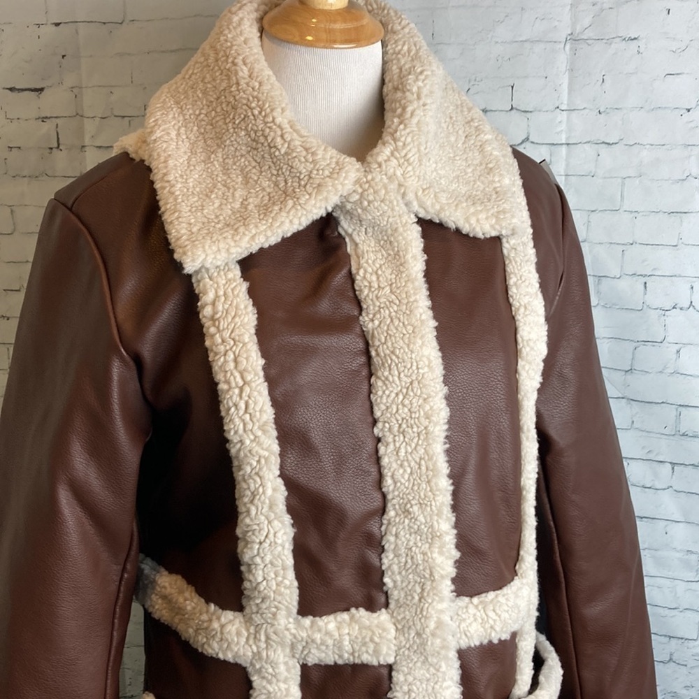 Levi's NWT Vegan Leather Sherpa Spill Out Coat SZ S Boho 70’s Retro Penny Lane - Picture 8 of 15